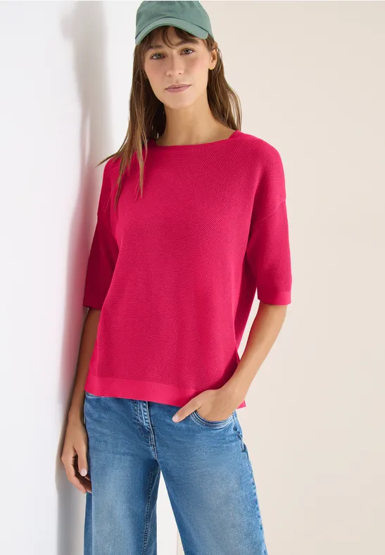 Lässiger pinkfarbener Kurzarmpullover