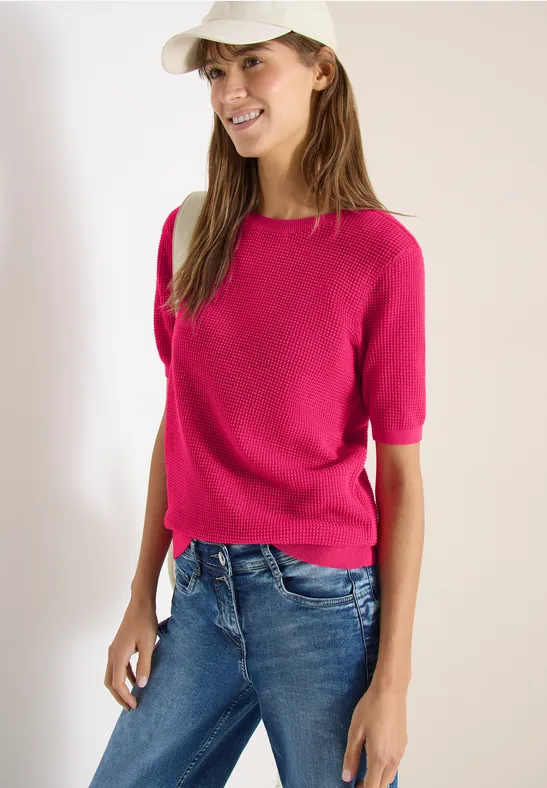 Lässiger pinkfarbener Kurzarmpullover