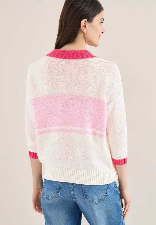 Gestreifter Bändchengarn Polo-Pullover