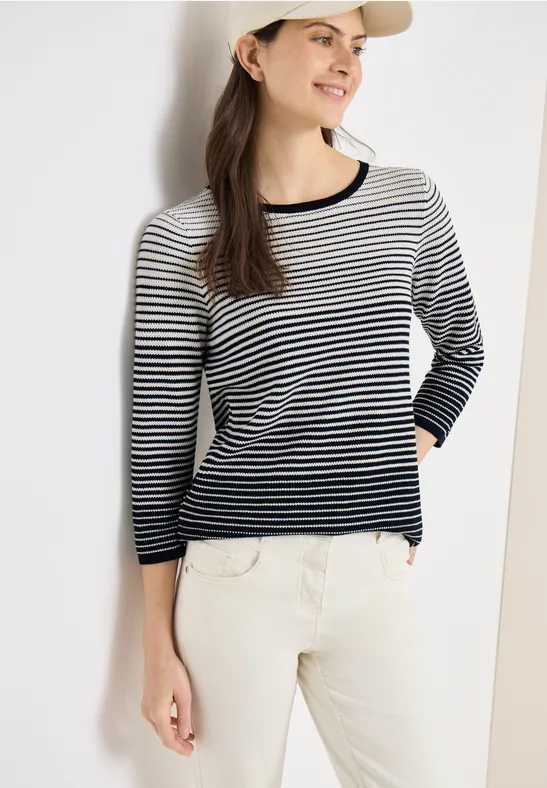 Gestreifter Strickpullover mit 3/4 Ärmeln