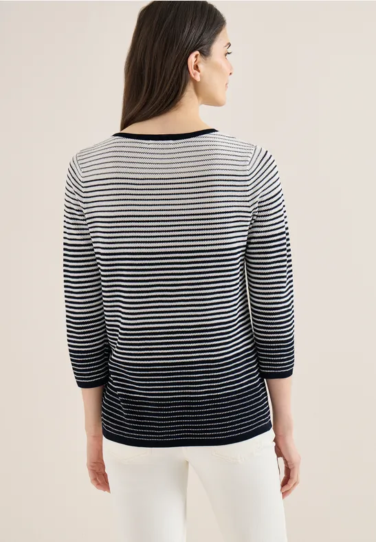 Gestreifter Strickpullover mit 3/4 Ärmeln