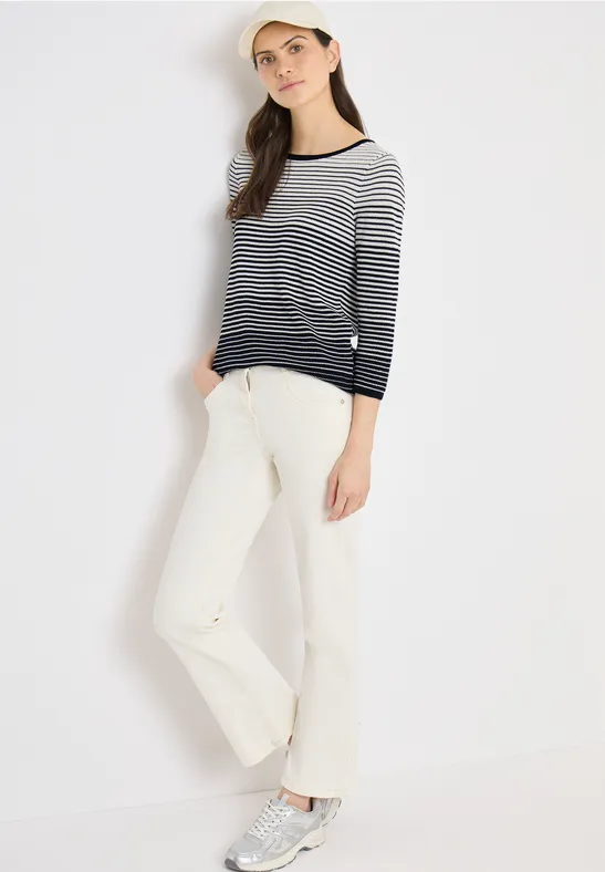 Gestreifter Strickpullover mit 3/4 Ärmeln