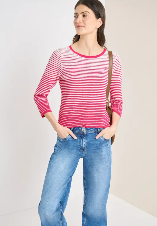 Gestreifter Strickpullover aus Baumwollmischung