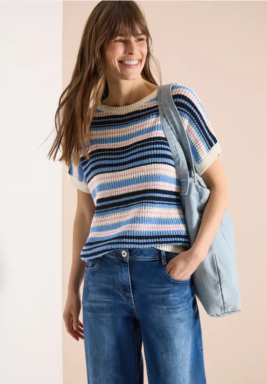 Gestreiftes Strick Kurzarm Top