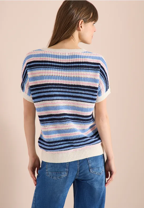 Gestreiftes Strick Kurzarm Top