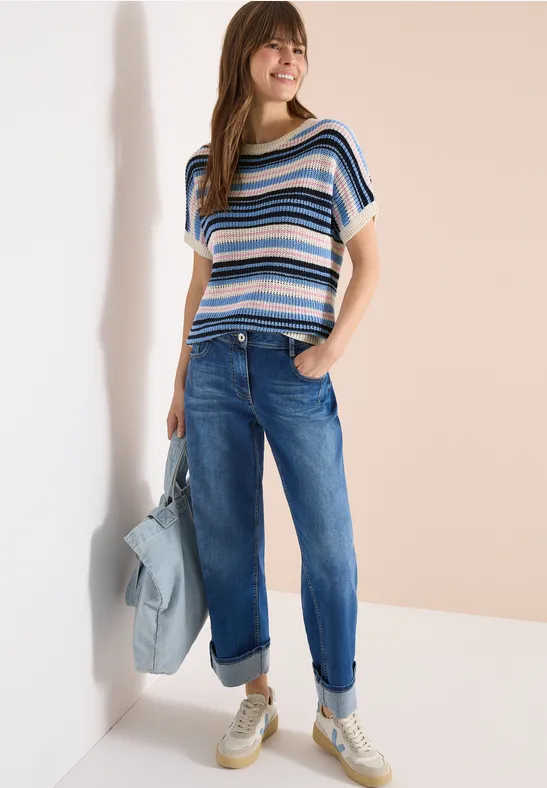 Gestreiftes Strick Kurzarm Top