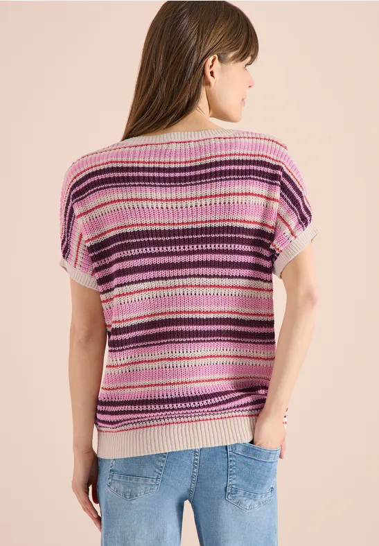Gestreifter Strickpullover mit kurzen Ärmeln