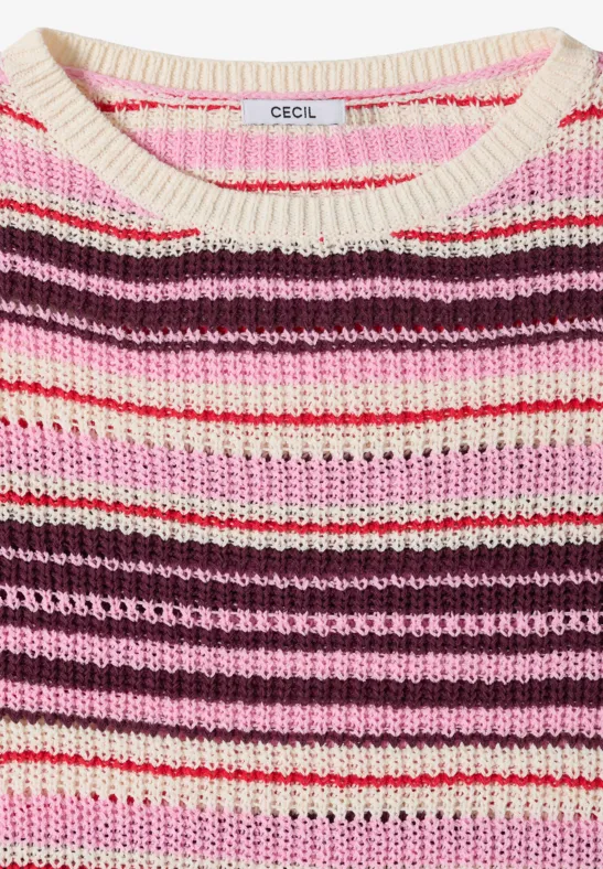 Gestreifter Strickpullover mit kurzen Ärmeln