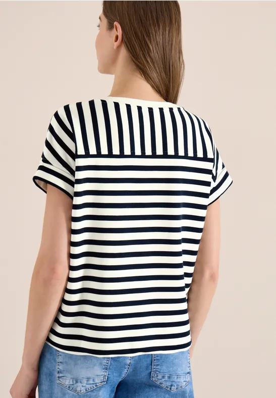 Gestreiftes Kurzarm-Sweatshirt mit Grafik