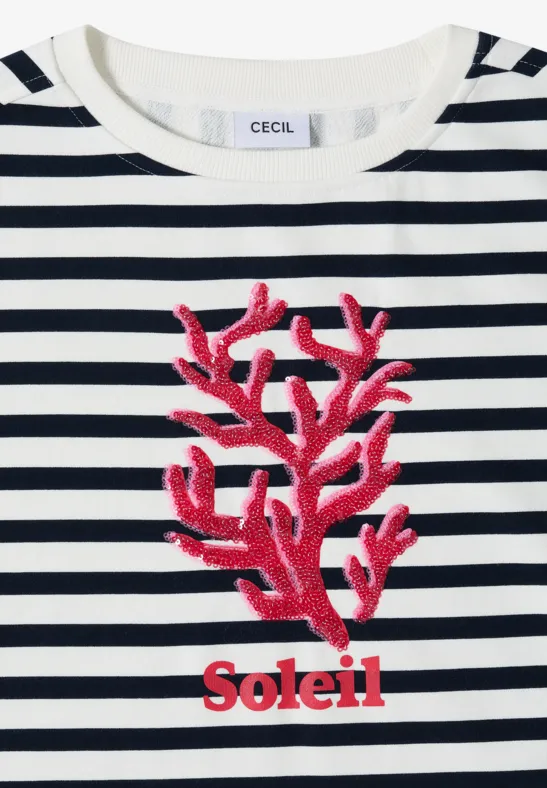Gestreiftes Kurzarm-Sweatshirt mit Grafik