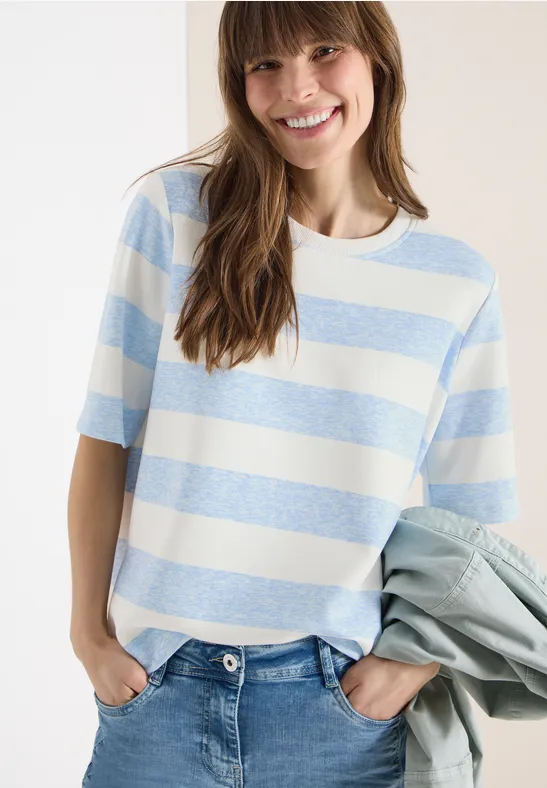 Gestreiftes Kurzarm-Sweatshirt in Blau und Weiss