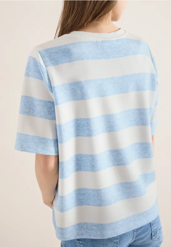 Gestreiftes Kurzarm-Sweatshirt in Blau und Weiss