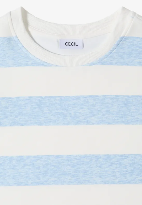 Gestreiftes Kurzarm-Sweatshirt in Blau und Weiss