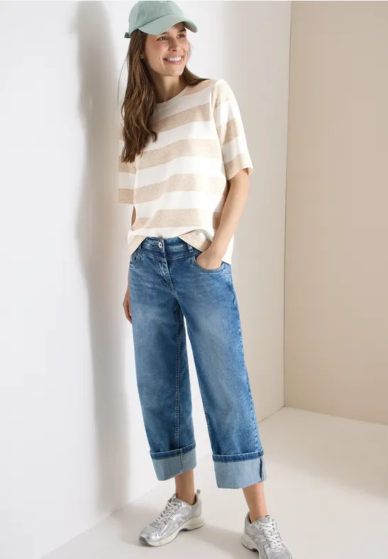 Gestreiftes Kurzarm-Sweatshirt-Top