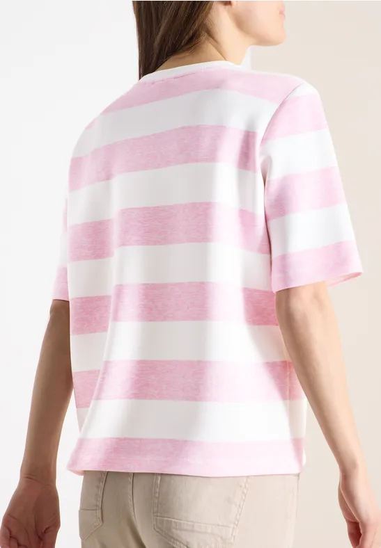 Gestreiftes Kurzarm Baumwollmischungs-T-Shirt