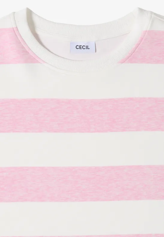 Gestreiftes Kurzarm Baumwollmischungs-T-Shirt