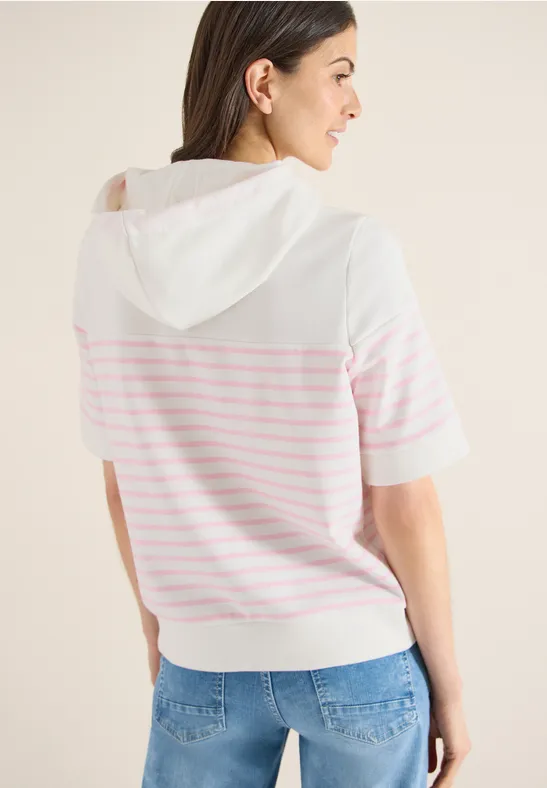 Gestreiftes Kurzarm-Sweatshirt mit Kapuze