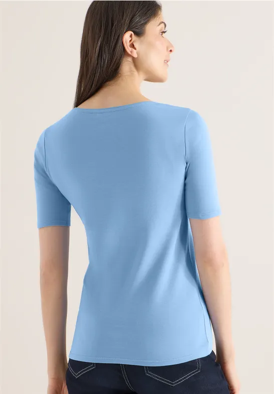 Basic T-Shirt aus Baumwolle in Unifarbe