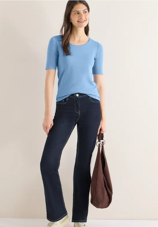 Basic T-Shirt aus Baumwolle in Unifarbe