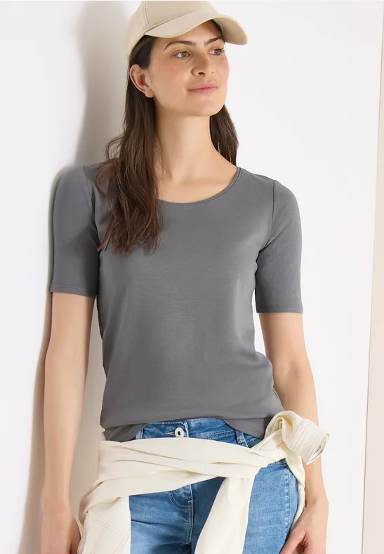 Basic einfarbiges T-Shirt mit Rundhalsausschnitt