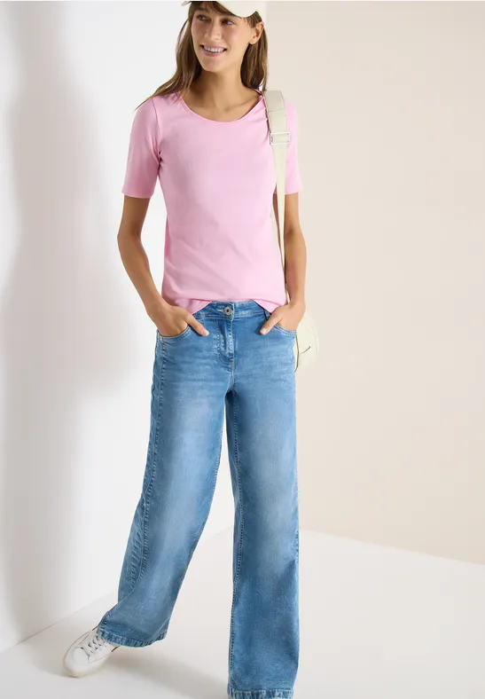 Basic, einfarbiges T-Shirt mit Rundhalsausschnitt