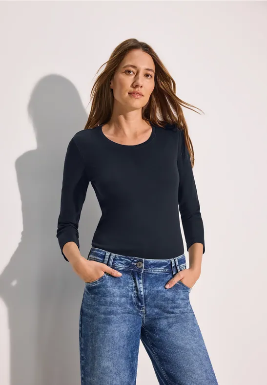 Basic Shirt mit Rundhals und 3/4 Ärmeln