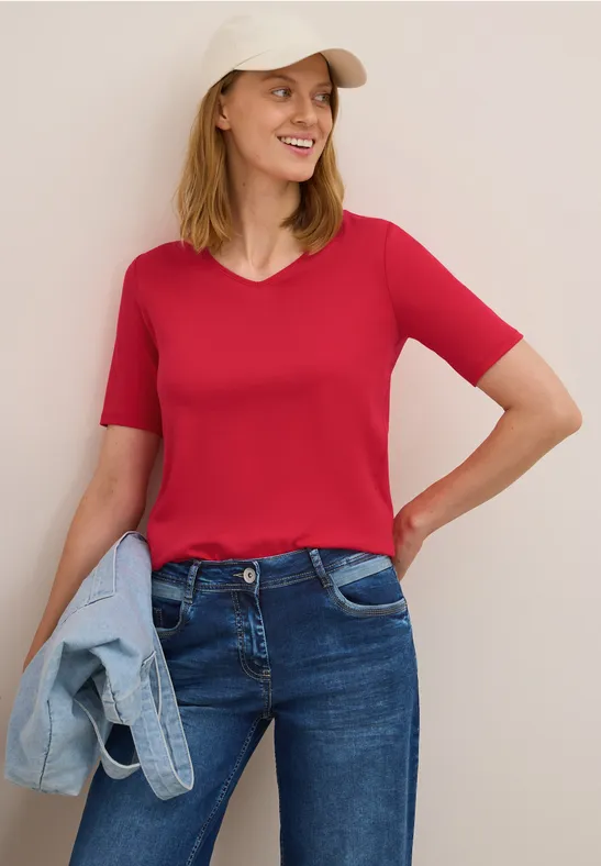 Basic Kurzarm T-Shirt mit V-Ausschnitt