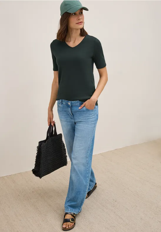 Basic Kurzarm T-Shirt mit V-Ausschnitt