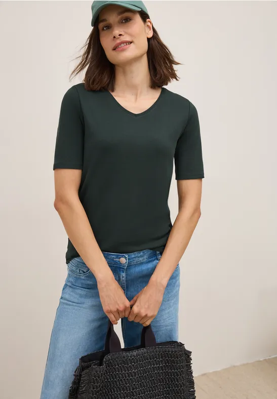 Basic Kurzarm T-Shirt mit V-Ausschnitt