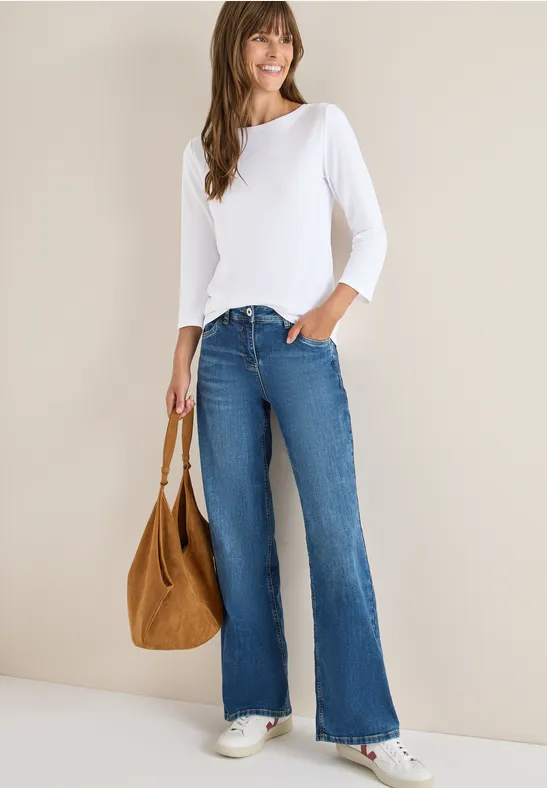 Klassisches 3/4-Arm Shirt mit U-Boot-Ausschnitt