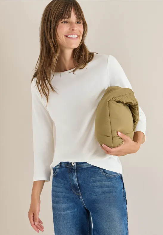 Klassisches 3/4-Arm Shirt mit U-Boot-Ausschnitt