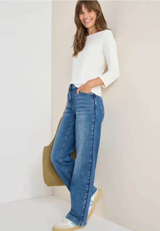 Klassisches 3/4-Arm Shirt mit U-Boot-Ausschnitt