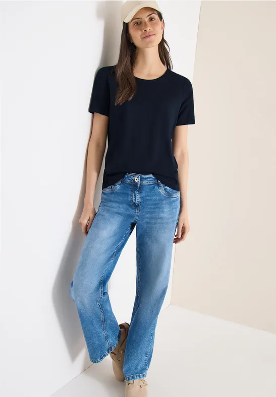 Basic Rundhals T-Shirt in Marineblau