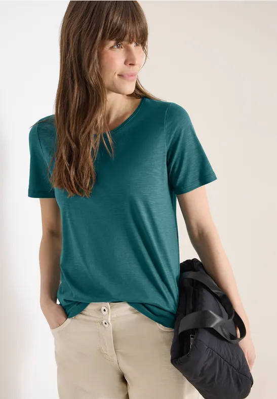 Basic einfarbiges T-Shirt mit Rundhalsausschnitt