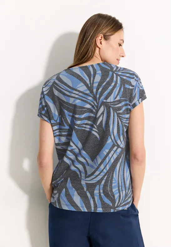 Kurzarm V-Ausschnitt T-Shirt mit Print