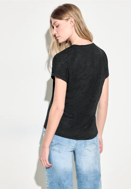 T-Shirt mit Ajourmuster und Rundhalsausschnitt