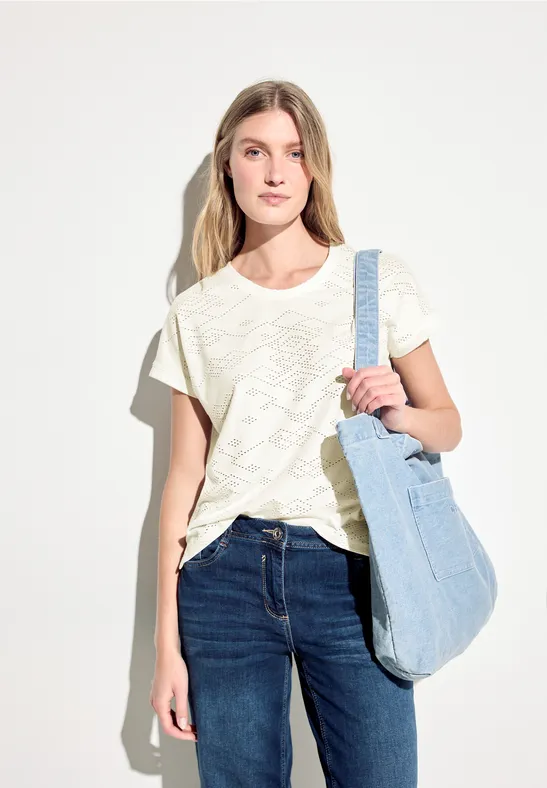 Ajourmuster Kurzarm T-Shirt