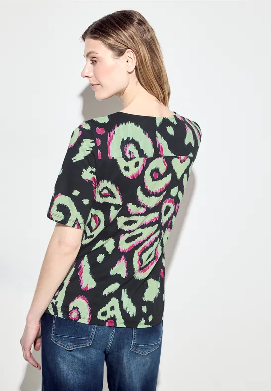 Bedrucktes T-Shirt mit Schlüsselloch-Detail