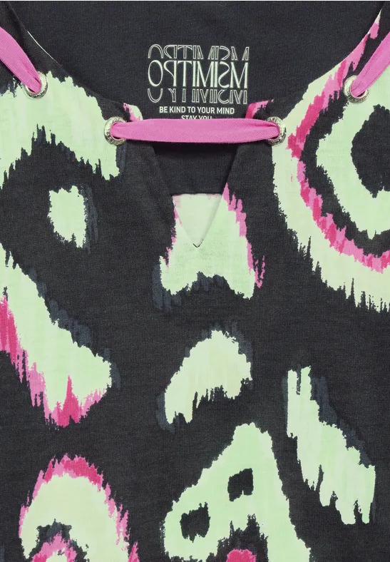 Bedrucktes T-Shirt mit Schlüsselloch-Detail