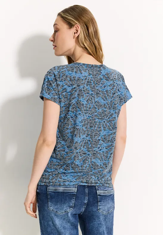 T-Shirt mit Burn-Out-Print und Schlitzen