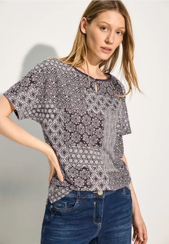 Damen Patchwork Print Kurzarm T-Shirt