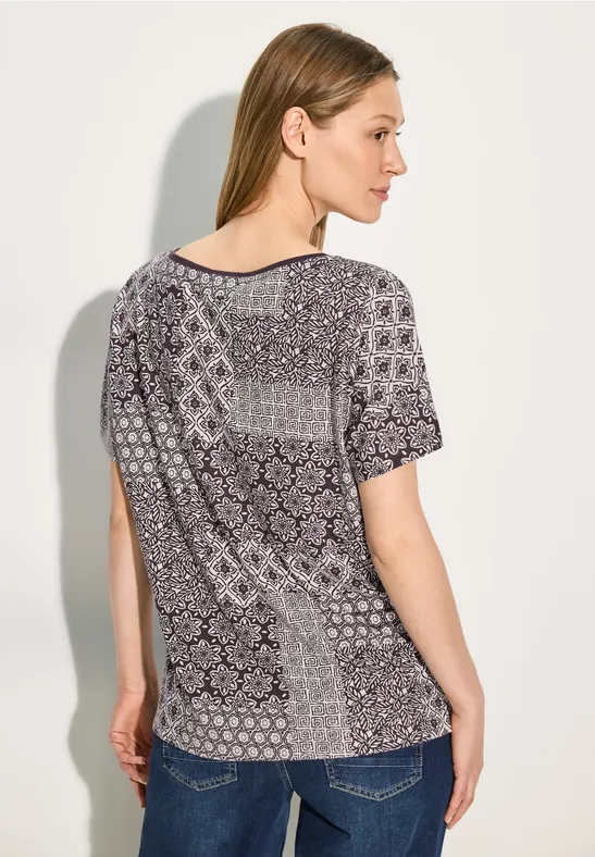 Damen Patchwork Print Kurzarm T-Shirt