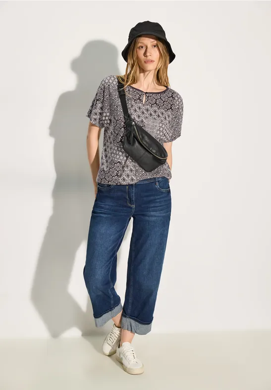 Damen Patchwork Print Kurzarm T-Shirt