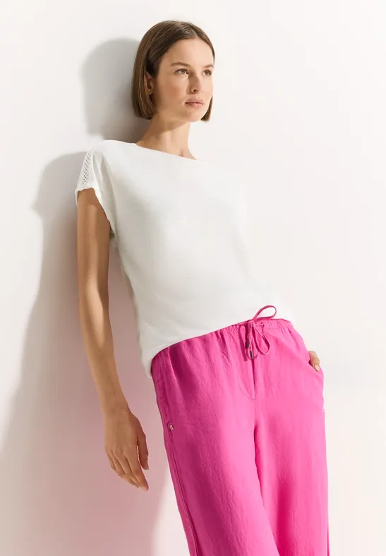 Damen Kurzarm T-Shirt mit Spitzendetail