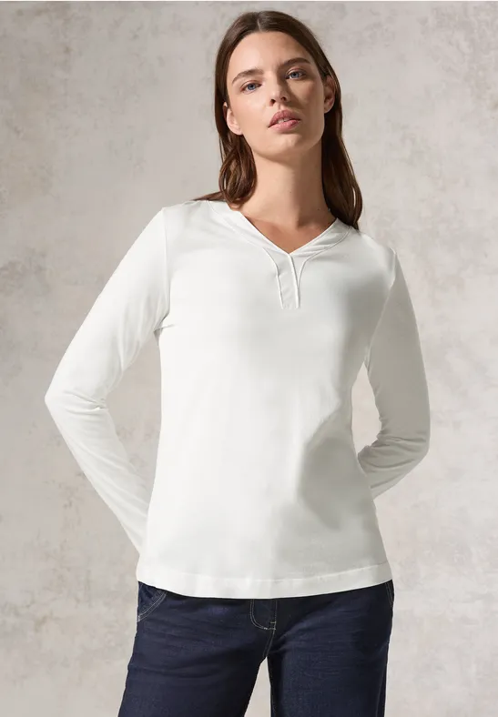 Damenmode, Weißes Langarm Tunika Shirt