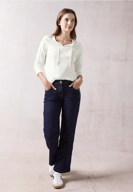 Damenmode, Weißes Langarm Tunika Shirt