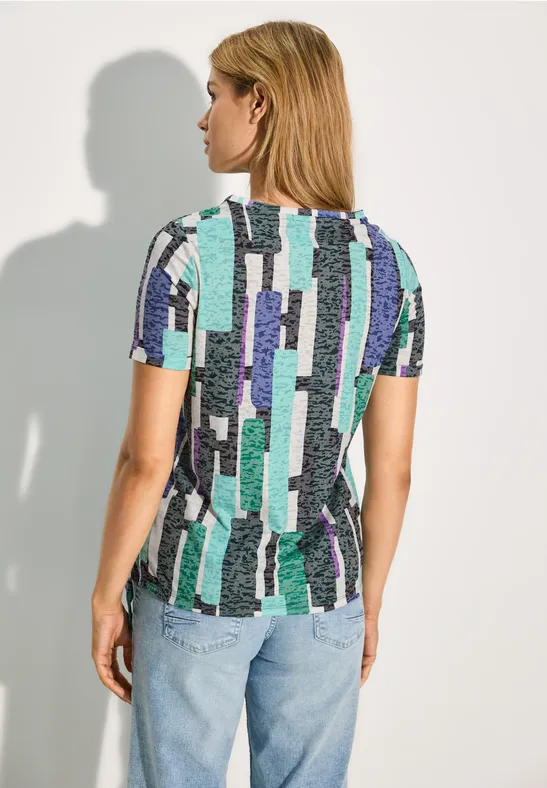 T-Shirt mit abstraktem Burnout-Print und Knoten
