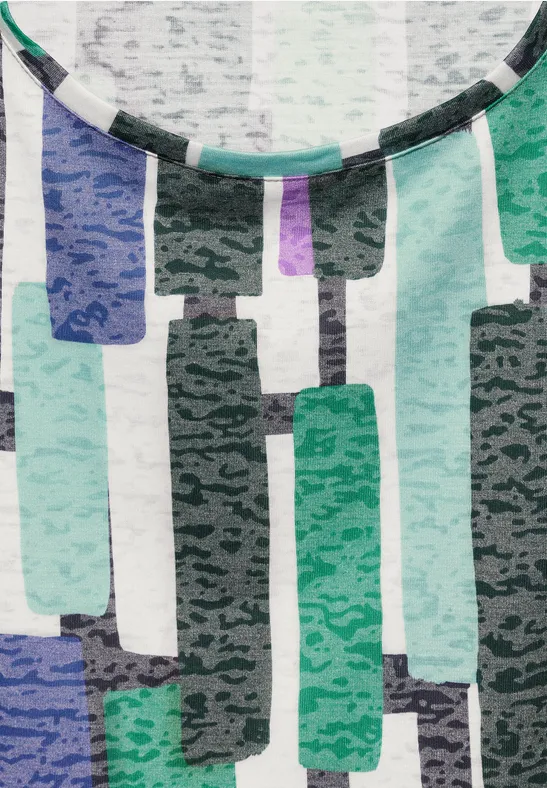 T-Shirt mit abstraktem Burnout-Print und Knoten