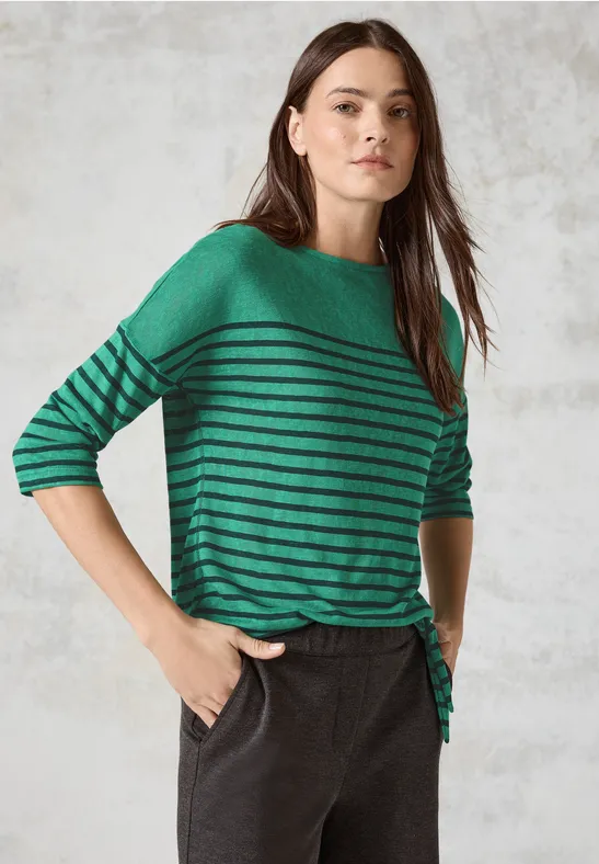 Gestreiftes Strickoberteil mit Bindeband