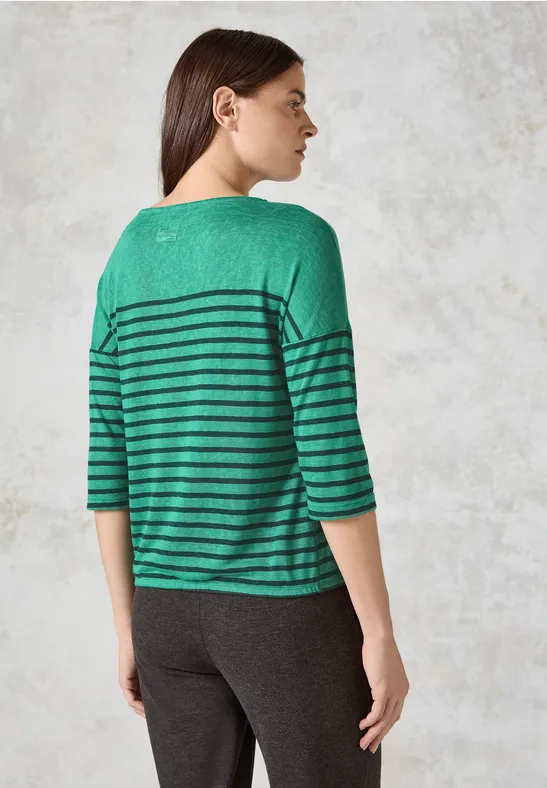 Gestreiftes Strickoberteil mit Bindeband